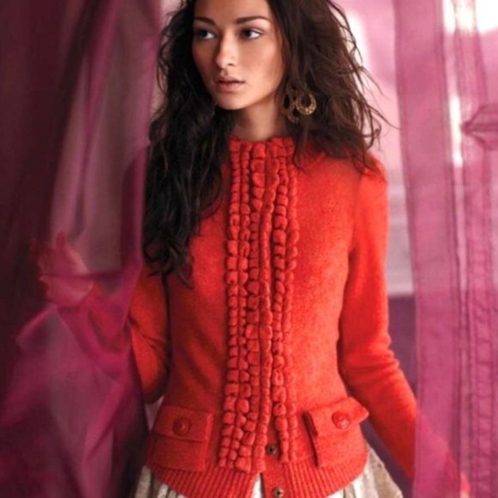 Anthropologie Moth‎ Floating Sparks Cardigan Orange Red M